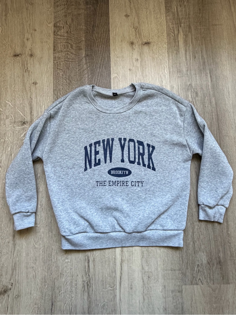 SHEIN Gray 'New York' Crewneck Sweatshirt with Navy Print